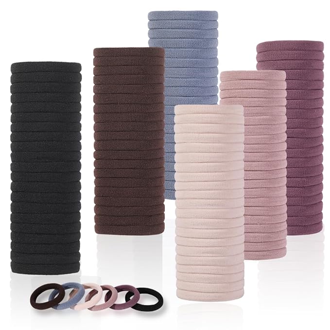 LuSeren 120PCS Soft Hair Ties for Women – No Damage Ouchless Nylon Hair Accessories, Seamless Fabric Ponytail Holders for Daily Use (Natural Colors)