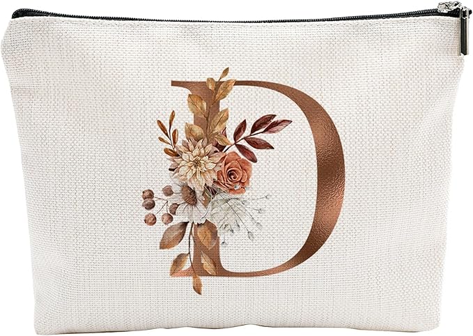 YKYENR A-Z Boho Personalized Cosmetic Bag-Floral Cotton Letter Makeup Bag With Zipper-Artistic Cosmetic Bag For Travel-Bride,Birthday Gift For Women Daughter Friends-Women Makeup Organizer-A04