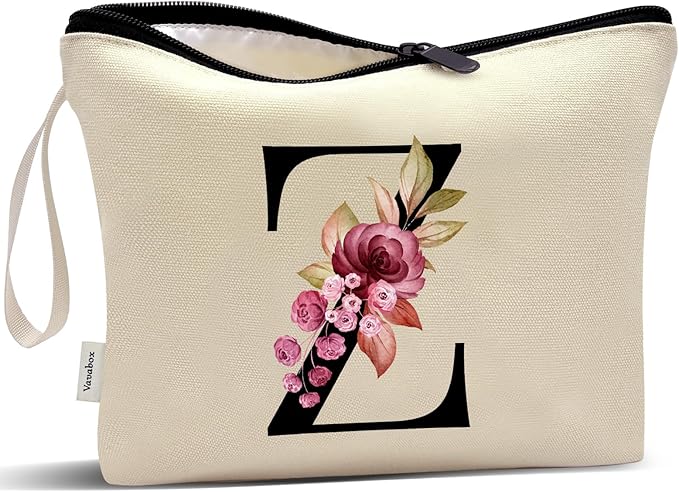 Vavabox A-Z Personalized Makeup Bag, Birthday Gifts for Women Mom, Gifts for Best Friend, Bride Bridesmaid Cosmetic bag (Z, Cream Yellow)