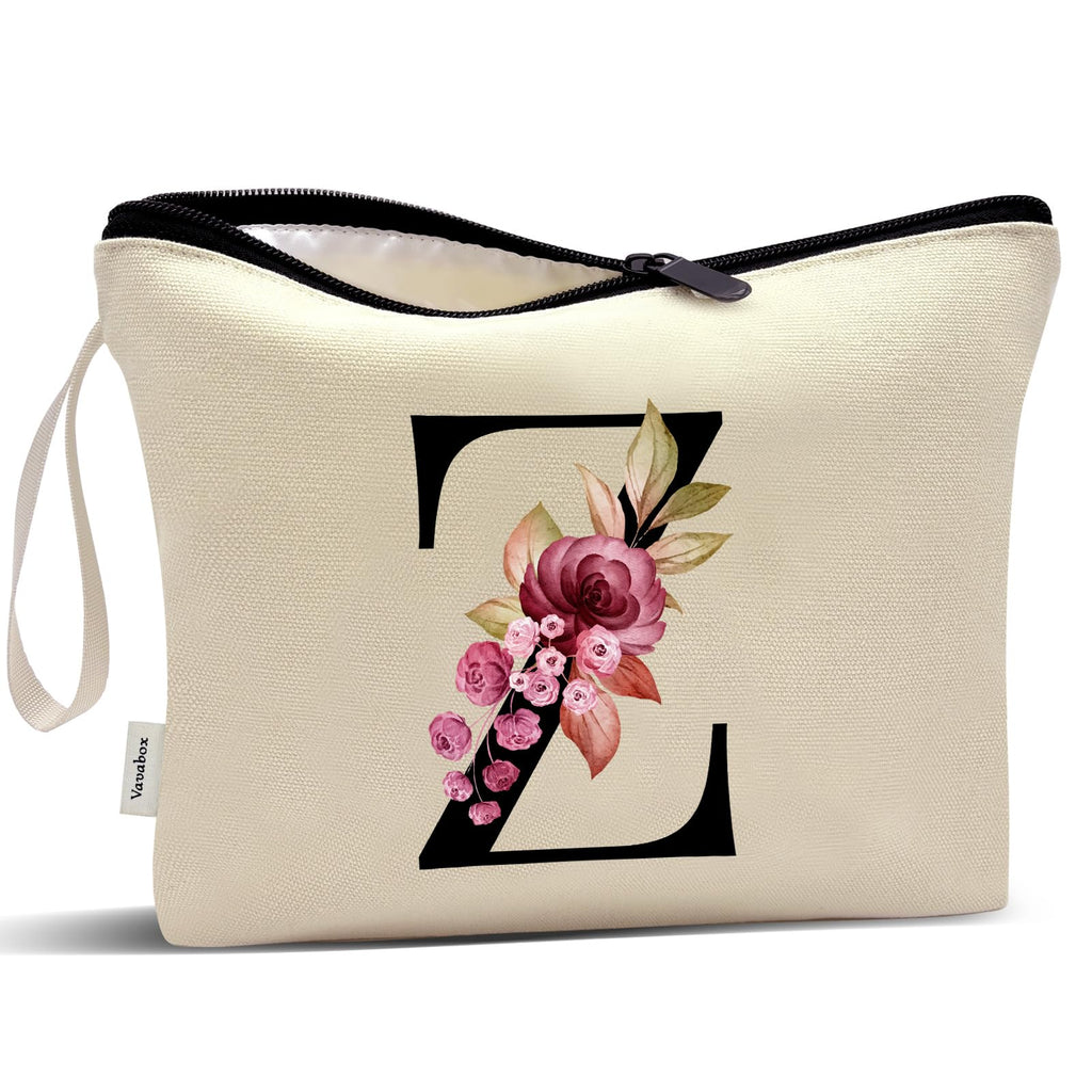 Vavabox A-Z Personalized Makeup Bag, Birthday Gifts for Women Mom, Gifts for Best Friend, Bride Bridesmaid Cosmetic bag (S, Cream Yellow)