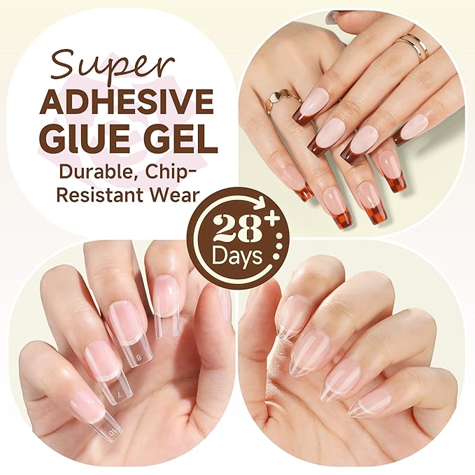 UNA GELLA 6 in 1 Gel Nail Glue for Clear Acrylic Nails Tips, 2Pcs 15ml Super Strong Brush U V Nail Glue Long Lasting Lamp Curing Required for Fake Nails Tips