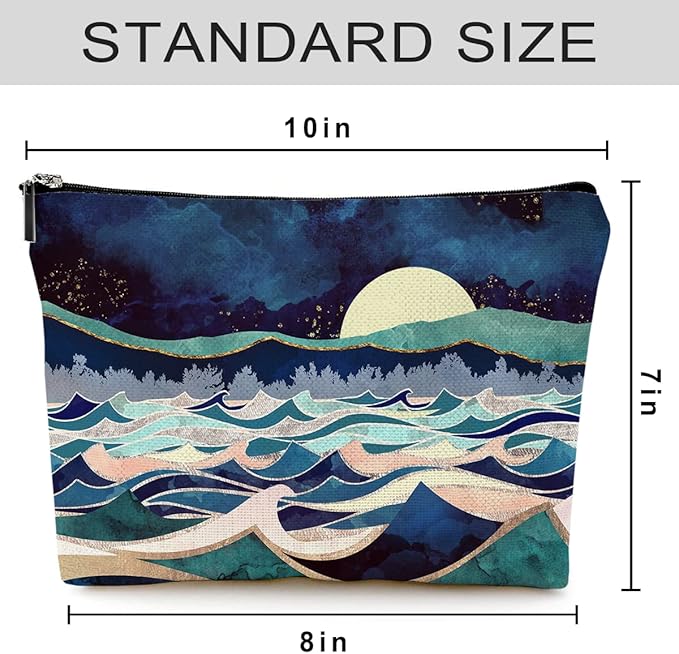 Givotin Cute Makeup Bag for Purse Canvas Waterproof Funny Cosmetic Bags for Women Zipper Travel Toiletry Pouch-Mountain Makeup Bags-Blue