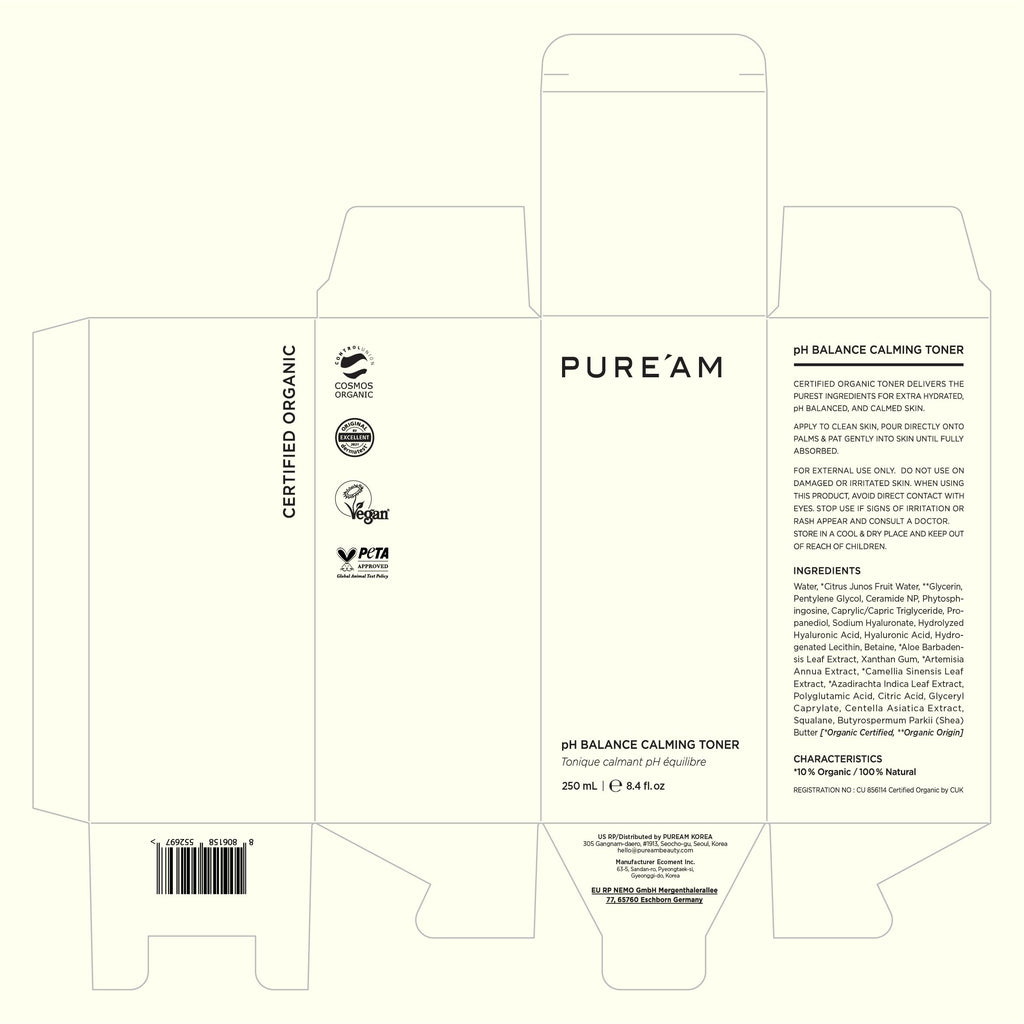 PURE'AM pH Balance Calming Toner for All Skin Types, 8.4 fl. oz, 250ml