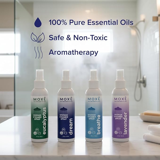 MOXĒ Shower Steamer Spray Variety Pack, 4 Different Scents, 2oz Bottles