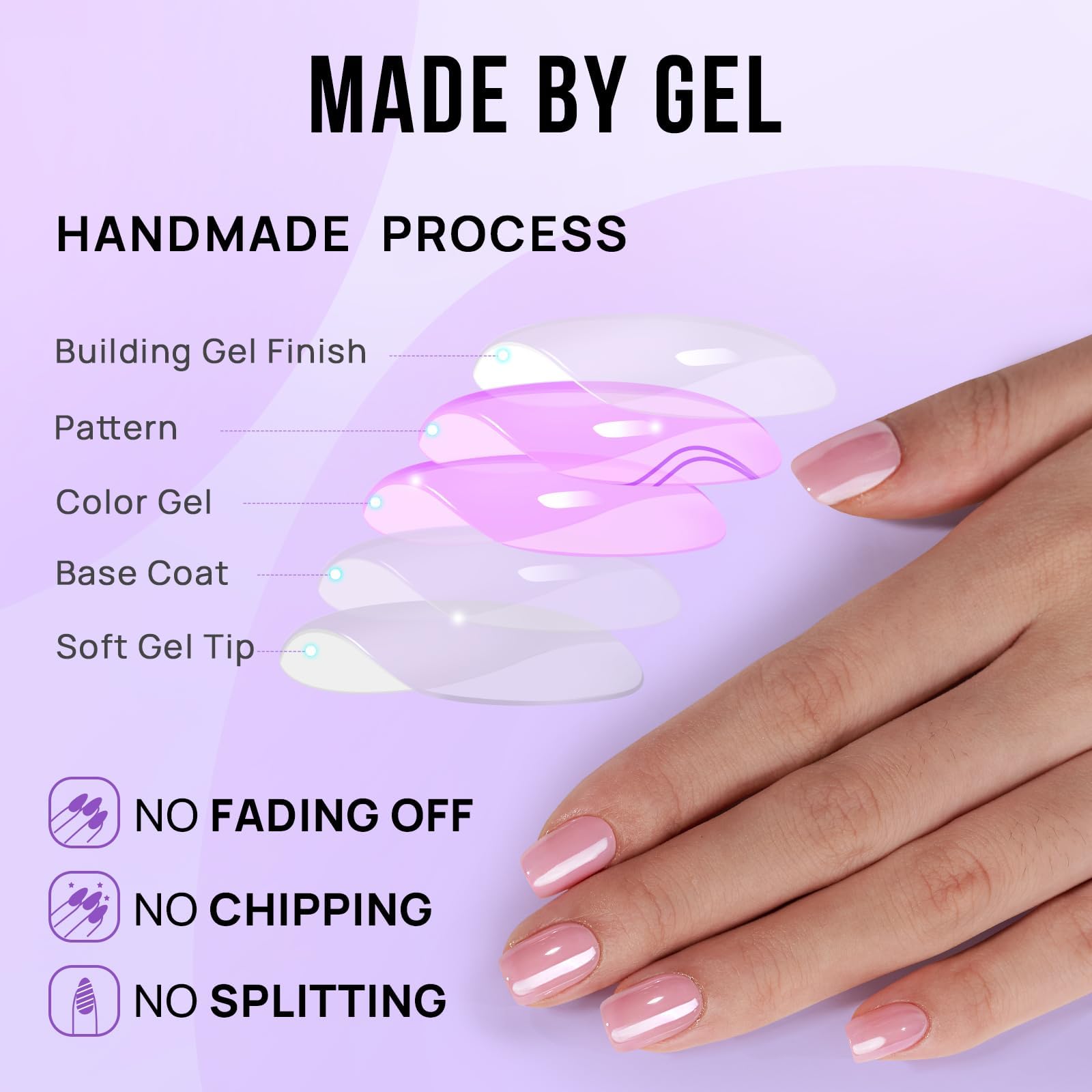 BTArtbox Press On Nails, Lotus Glazed, Short Square, Pink Chrome, 32Ct