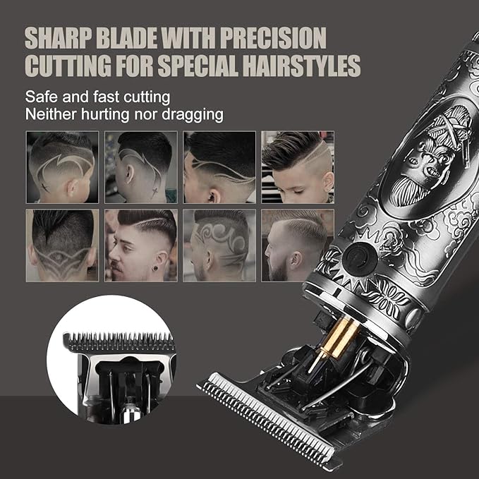 Zero Gapped Trimmer Hair Clippers - Professional Electric Hair Trimmer Beard Trimmer, Waterproof Cordless Trimmer for Men Close Cutting T-Blade Trimmer for Barbers Detail Beard Shaver (Gray Knight)