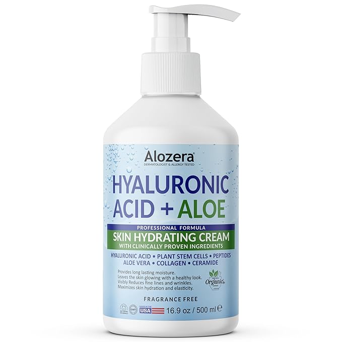 Alozera Hydrating Body Lotion with Hyaluronic Acid & Aloe Vera, Body Moisturizer Cream for Dry Skin, Refreshing Hydration, Lightweight & Fast Absorbing, No Added Fragrance, 16.9 Ounce