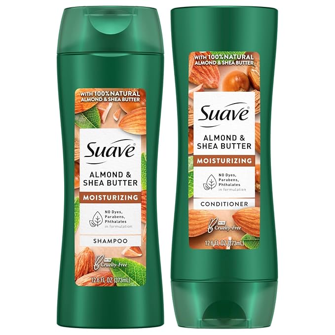 Suave Almond & Shea Butter Shampoo and Conditioner for Dry Hair – Moisturizing Hair Products for Women & Men, Frizz Control, 12.6 Oz Ea