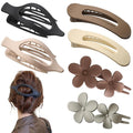6 Pack Large Flat Claw Clips for Women, French Matte Non Slip Flat Hair Clips, 3 Styles Strong Hold Side Slide Barrettes for Thick Thin Fine Hair, Duckbill No Crease Hair Accessories (Black&White)