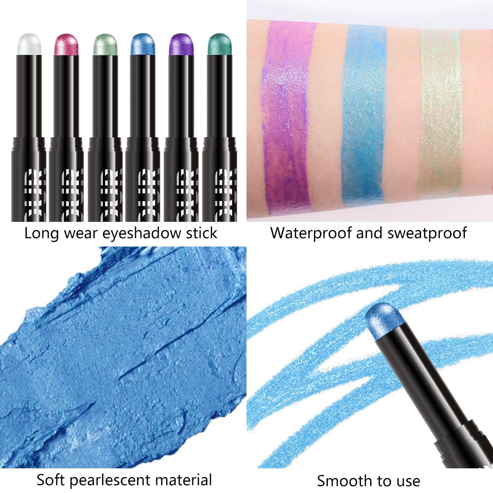 IATMOMOD Dazzling Blue Shimmer Cream Eye Shadow Stick Makeup for Women, Blue Shimmer Matte Eye Shadow Brightener Stick for Eyes, Waterproof Eyeshadow Pencil Applicator Blendable for Eye Highlight 22