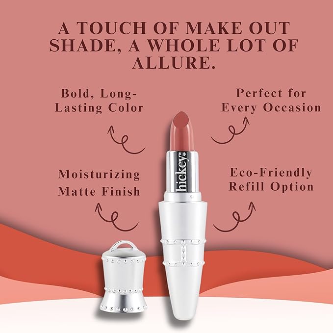 Hickey Refillable Pendant Lipstick, Make Out[Sheer Mauve Nude] – Wearable Satin Lip Color on a Chain, Refillable Clean Beauty, Full Lipstick Included