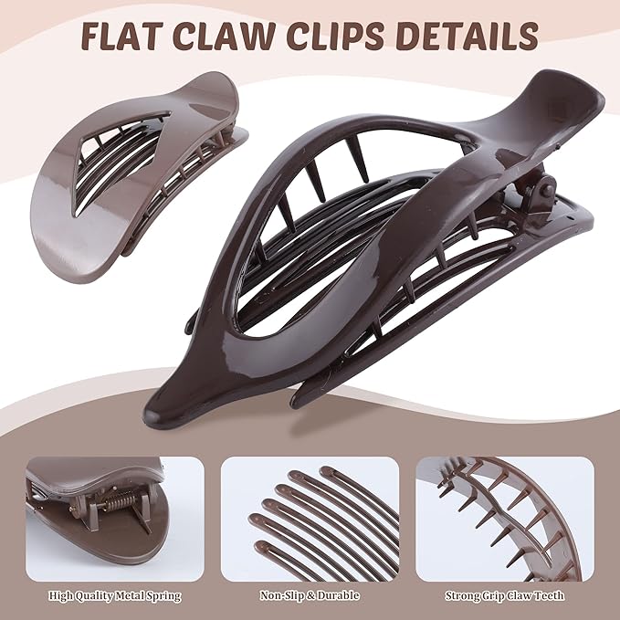 Lourny 6PCS Flat Claw Clips for Women French Flat Hair Clips for Thin Hair