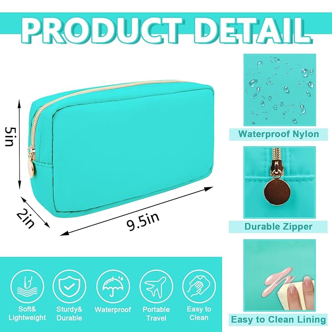 UIXIZQ Small Makeup Pouch for Purse, Nylon Travel Toiletry Storage Pouch Cute Preppy Cosmetic Bag for Women Girls, Waterproof Makeup Organizer Skincare Bag Purse with Zipper (Small-Cotton Candy)