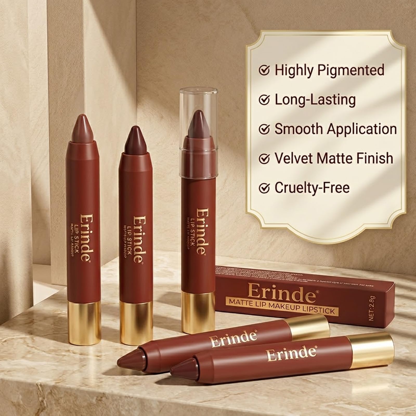 Erinde Matte Lipstick Crayon for Women, Berry Red Wine 24 Hour Lipstick Lip Liner Pencil, Neutral Lip Stick Long Lasting Waterproof, Vegan & Cruelty-Free, 05