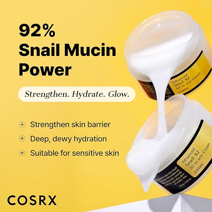 COSRX Snail Mucin 92% Face Moisturizer for Soft & Glowy Skin, 3.52 oz.