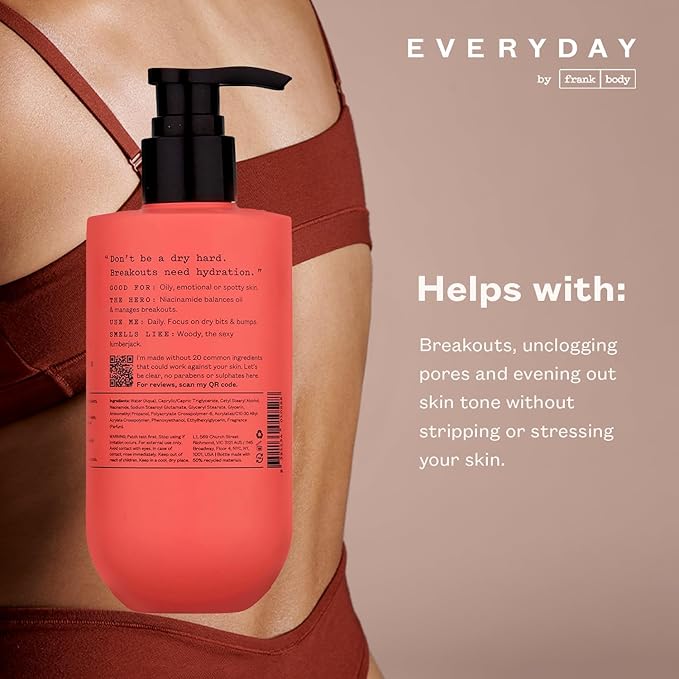 Frank Body Clearing Body Lotion | Vegan & Cruelty Free |Lightweight, Fast-Absorbing Gel-Lotion | With Niacinamide for a Healthy Skin Barrier | Mandarin & Cedarwood Scented (250ml / 8.45 fl oz)