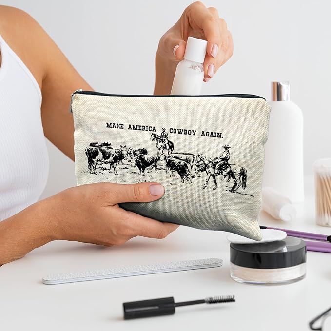 RYYCDOI Western Makeup Bag, Western Gifts for Women, Cowgirl Gifts, Country Girl Gifts, Make America Cowboy Again Vintage Cosmetic Bags Toiletry Bag for Women