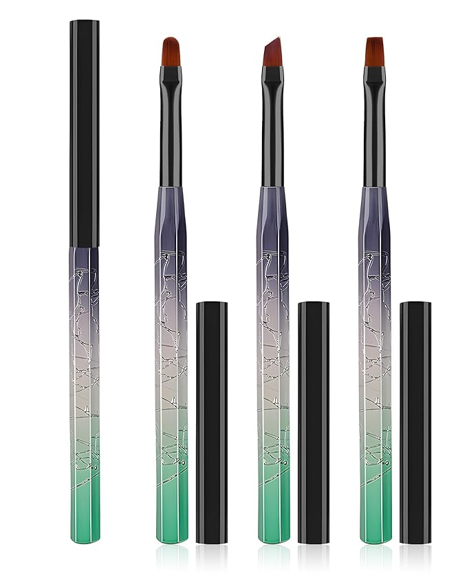 AMilHiTon 3PCS Nail Polish Clean Up Brush, Round/Flat/Angled, Gilded Green