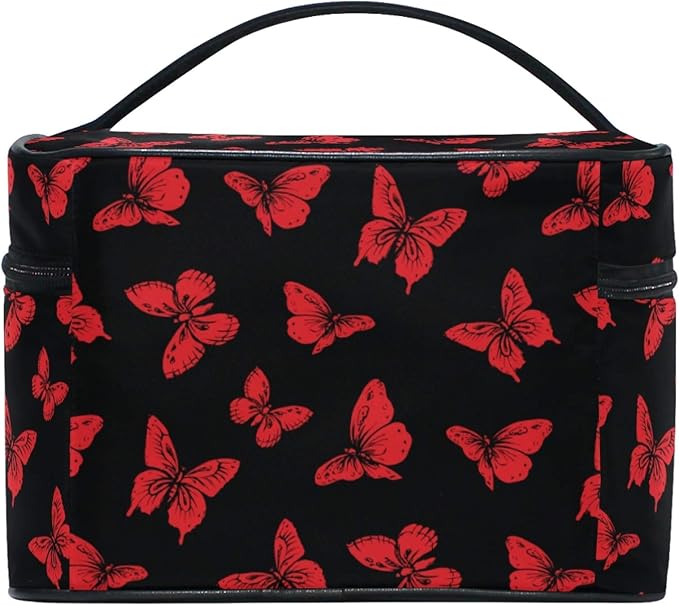 MNSRUU Butterfly Makeup Bag, Black Makeup Organizer Bags Toiletry Bag Box Travel Cosmetic Bag Make Up Train Case for Women Teen Girl Ladies