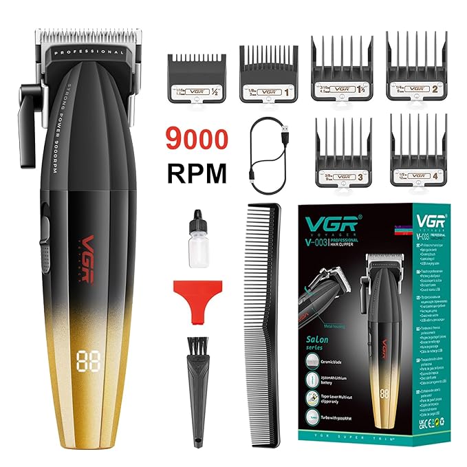 VGR 003 Professional Hair Clippers for Men with Clipper Trimmer Set, Gold