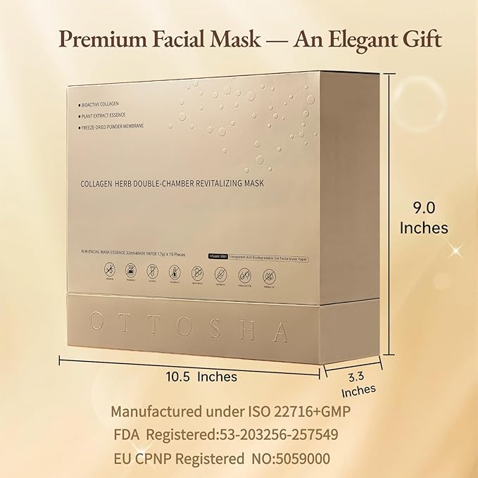 OTTOSHA Collagen Face Mask – Intensive Hydration & Deep Moisturizing Sheet Mask for Dry Skin, Anti-Aging Facial Care Full Set (10 Packs)