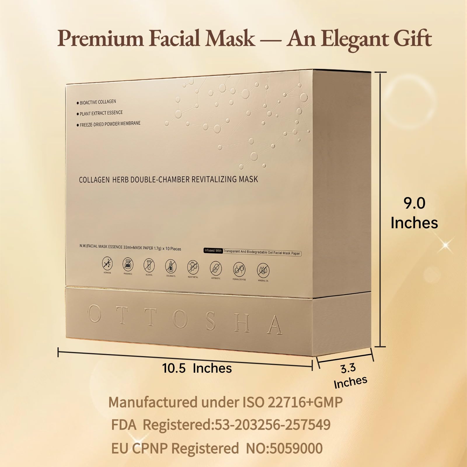 OTTOSHA Collagen Face Mask – Intensive Hydration & Deep Moisturizing Sheet Mask for Dry Skin, Anti-Aging Facial Care Full Set (10 Packs)