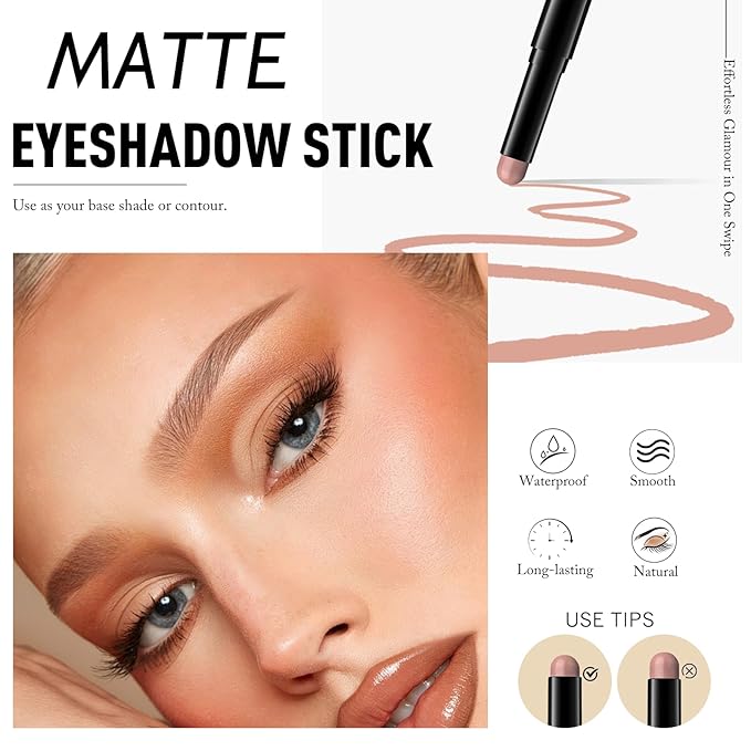 Wugbc Eyeshadow Stick Medium Warm Brown, Matte Cream Eye Shadow Stick Waterproof Neutral Eyeliner Brightener Pencil Long-Lasting Eye Highlighter Makeup for Older Women Easy to Use High Pigmented