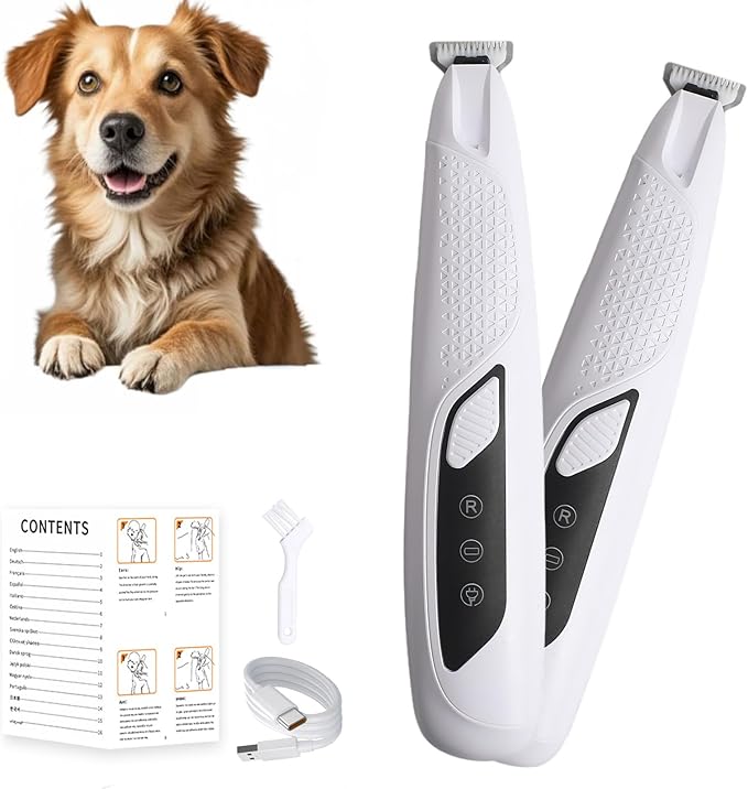 JNEKWOZ Professional Dog & Cat Trimmer - Quiet Electric Pet Grooming Kit for Ears/Eyes/Paws with LED Light - Cordless Battery-Powered Fur & Nail Clipper for Small/Large Breeds(White)