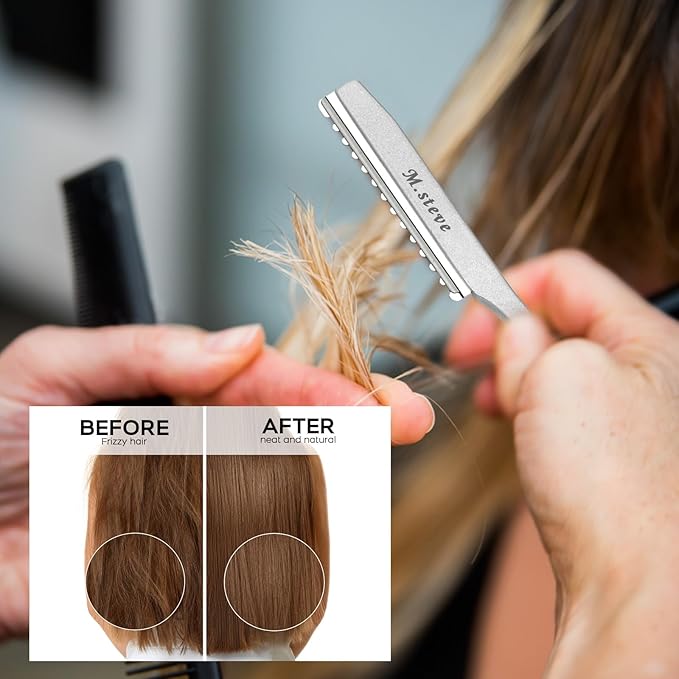 Hair Cutting Razor, Hair Razors For Cutting Hair Professional Styling Razor with Replacement Stainless Steel Blades for Salon/Home -11PCS Silver