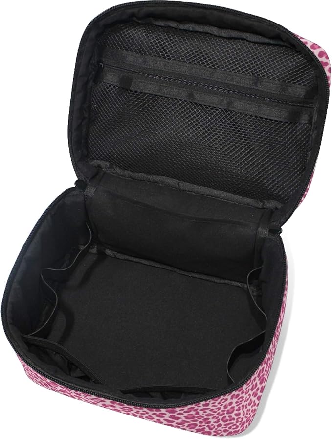 MNSRUU Makeup Bag, Pink Leopard Travel Makeup Organizer Bag Cosmetic Cases Toiletry Bags for Girl Women Ladies