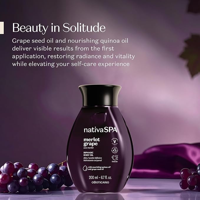 Nativa SPA Brazilian Body Oil - 6.7 oz, Moisturizing & Firming Merlot Grape