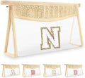 UIXIZQ Personalized Initial Letter Bag Boho Straw Clear Makeup Bag,Small Cute Chenille Varsity Letter Bag With Zipper,Beach Travel Toiletry Bag,Portable Monogrammed Cosmetic Bag for Women Girls,N