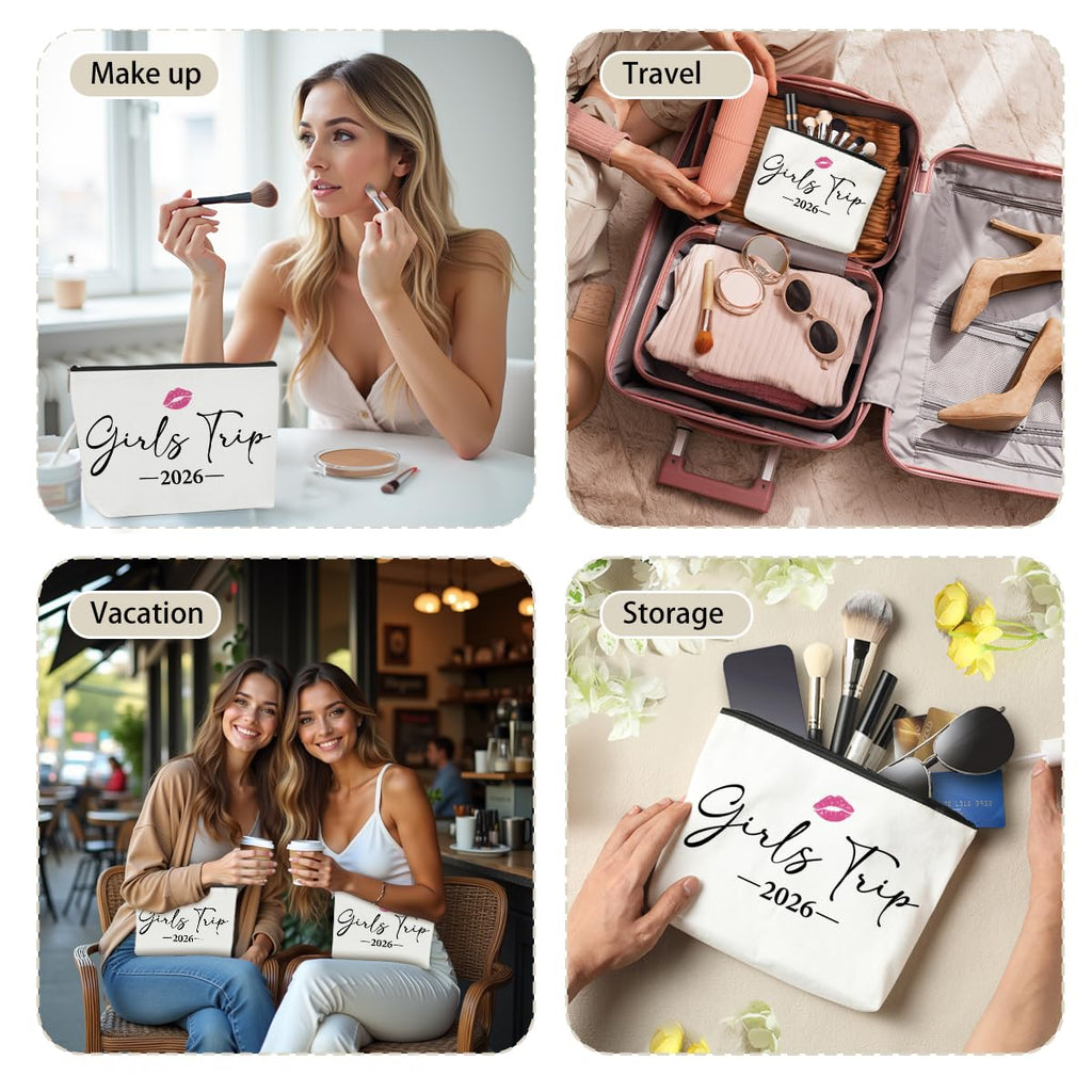 NBIAN 4 PCS Girls Trip Gifts Favors 2026 Girls Weekend Gifts for Women Bestie Gifts Friend Gifts Girls Trip Favors for Sister Females Friendship Holiday Vacation Makeup Bag Weekend Bags for Women