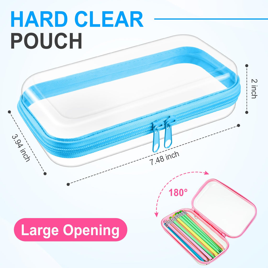 Sanwuta 6 Pcs Clear Hard Zipper Case Plastic Zipper Pouches Transparent Makeup Bag Pencil Case Pouches Toiletry Diaper Bag for Travel Toy Storage Organizer Bins(Colorful,7.48 x 3.94 x 2 Inch)