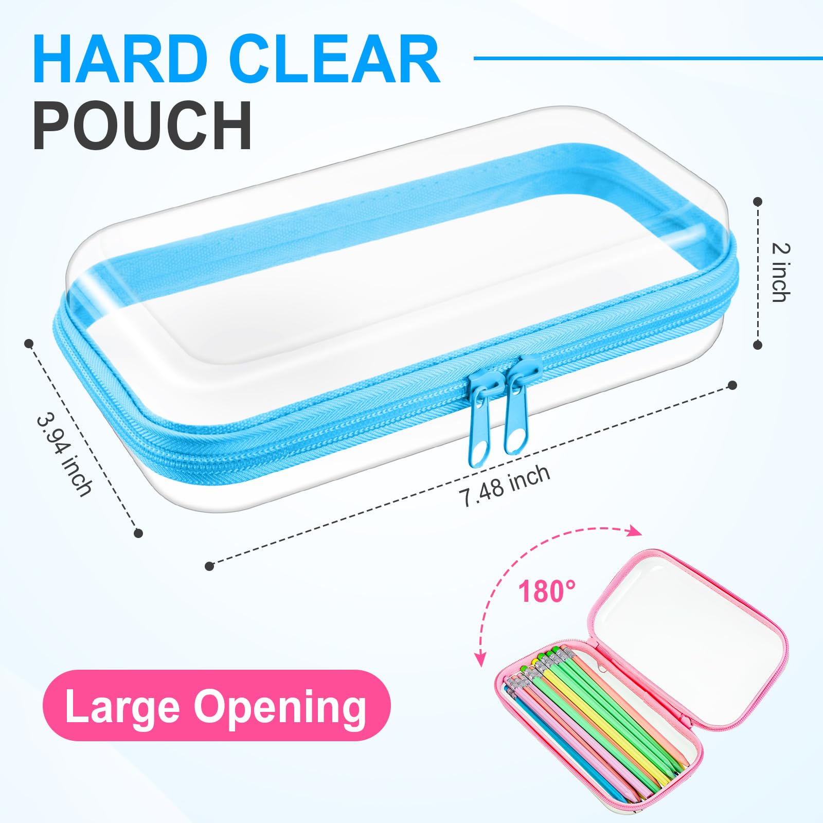 Sanwuta 6 Pcs Clear Hard Zipper Case Plastic Zipper Pouches Transparent Makeup Bag Pencil Case Pouches Toiletry Diaper Bag for Travel Toy Storage Organizer Bins(Colorful,7.48 x 3.94 x 2 Inch)