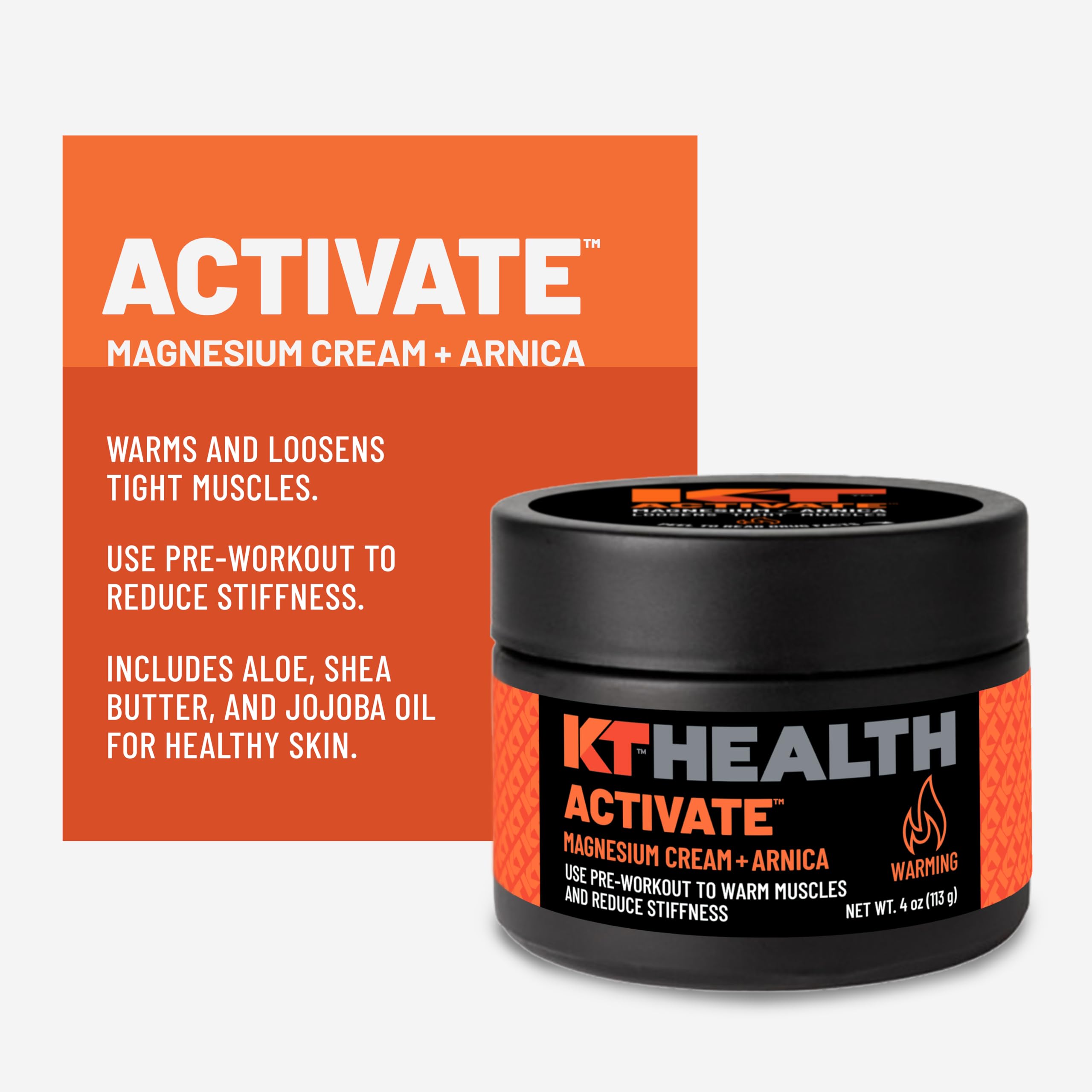 KT Health, Magnesium Cream, Activate - Warms & Loosens Tight Muscles - Use Pre-Workout to Reduce Stiffness