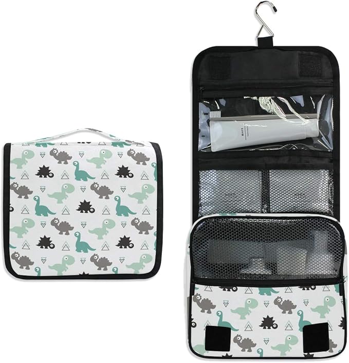 senya Hanging Travel Toiletry Bag Kit Makeup Case Cosmetics Organizer for Men Women (Dinosaur Grey)
