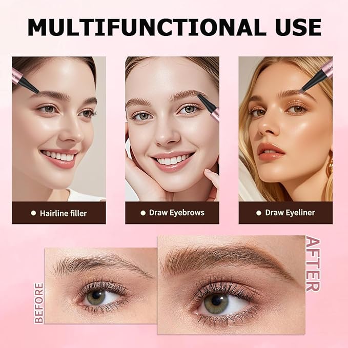 QIC Microblading Eyebrow Pen,Eyebrow Pencils for Women with 4-Fork-Tip, Waterproof Eye Brow Pencil Natural Hair-Like And Long-Lasting (Black)