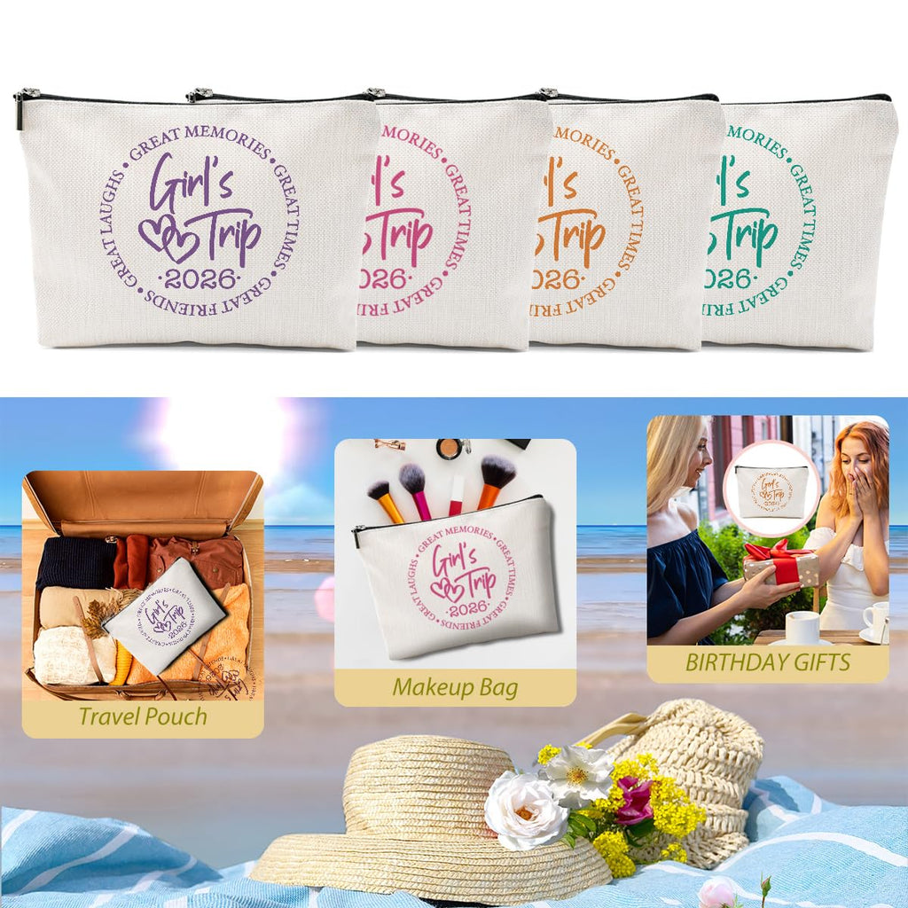 4 Pcs Girls Trip Gifts Favors, Girls Weekend Gifts Makeup Bag, Bestie Gifts Weekend Bag Vacation Cosmetic Bag, Friendship Gifts for Women Best Friend, Graduation Wedding Gifts Toiletry Bag
