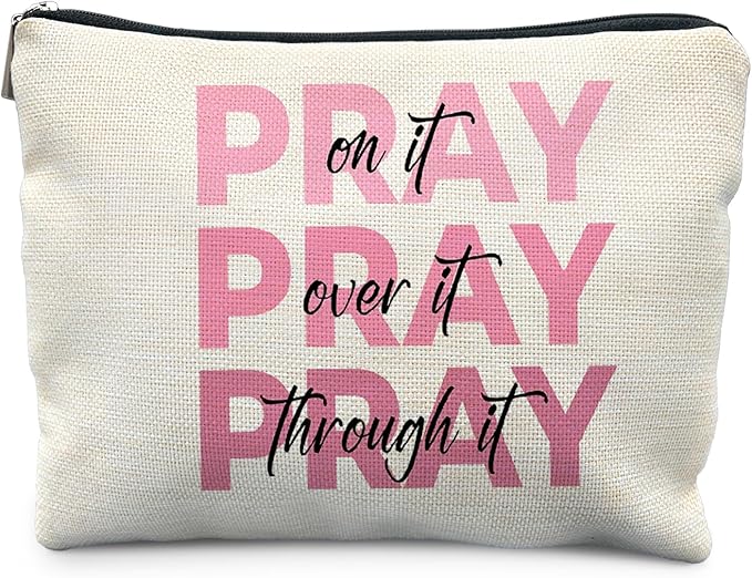 Likjad Pink Christian Makeup Bag, Pray On It Pray Over It Bible Verse Cosmetic Bags for Women, Trendy Girly Christian Makeup Pouch, Religious Gifts Zipper Pouch