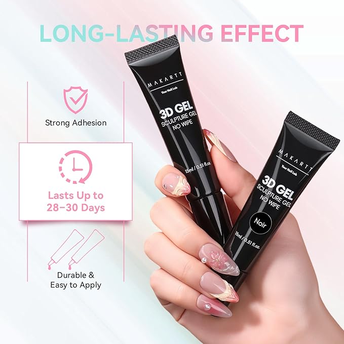 Makartt 3D Nail Gel, 2 Pcs Clear & Noir Sculting Gel for DIY Nail Designs