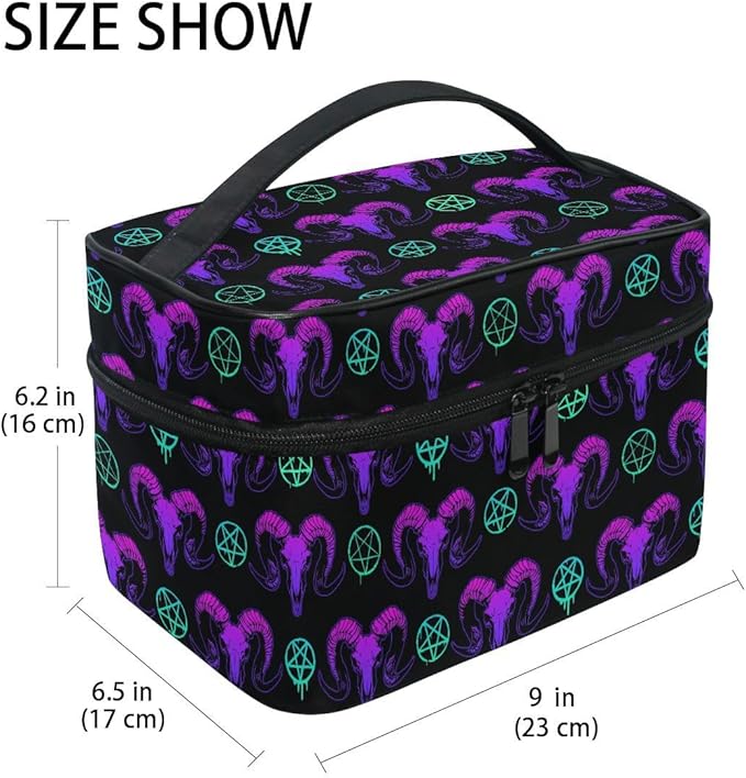 MNSRUU Makeup Bags, Goth Skull Makeup Organizer Bags Toiletry Bag Box Travel Cosmetic Bag Make Up Train Case for Women Teen Girl Ladies