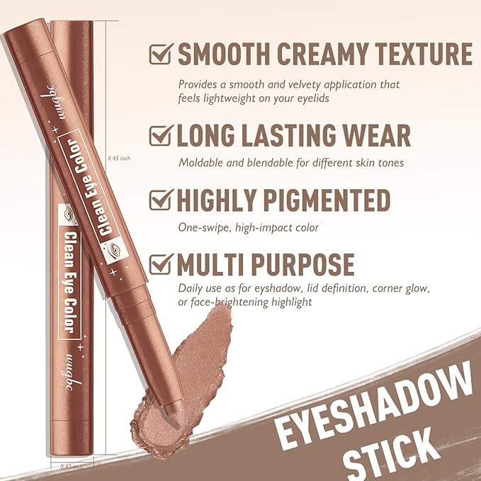 Wugbc 2 Colors Eyeshadow Stick Shimmer Glitter Eye Shadow Pencil Waterproof Eye Brightener Crayon Highlighter Eye Liner Pen Multi-Dimensional Buildable & Blendable High Pigmented Eyes Look Makeup, 1+3