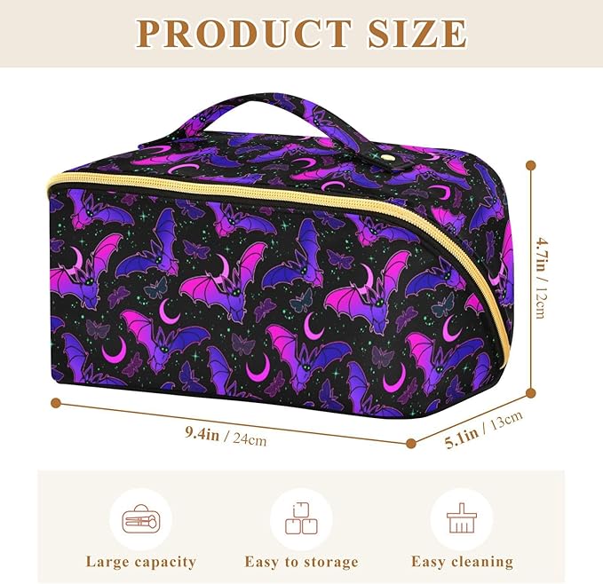 MNSRUU Makeup Organizer Bag, Purple Bat Gothic Travel Makeup Bags Makeup Vanity Case Large Capacity Rhombus Cosmetic Toiletry Bag for Girl Women Ladies