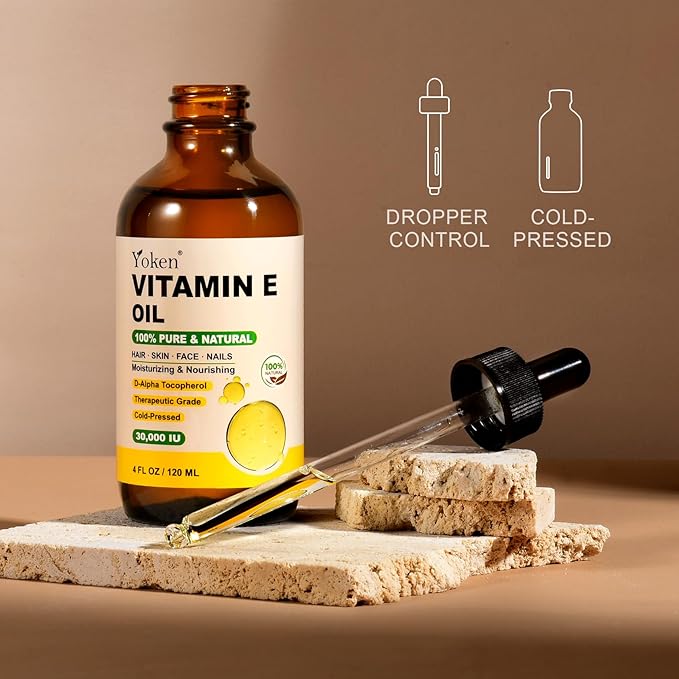 Yoken Vitamin E Oil for Skin 4 Oz Glass Bottle Vitamine Body oils for Face