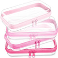 Hoolerry 4 Pcs Hard Clear Zipper Case Makeup Bags Plastic Zipper Pouch Transparent Storage Box Containers for Cosmetics, Snacks, Building Blocks, Puzzles(Clear,7.5 x 3.9 x 2 in,Pink)
