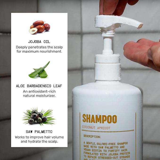 Blu Atlas Natural Shampoo for Men — Sulfate-Free for All Hair Types, 15 Ingredients, No Filler, Helps with Dandruff and Dry Scalp — Coconut Apricot Scent, 32 oz