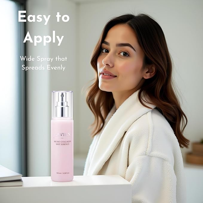 LAVIEN - Collagen Face Mist Spray - 62.7% Hydrolyzed Collagen Hydrating Facial Mist - Korean Skincare Essence with Elastin & Peptides for Plump Skin - 3.38 FL Oz