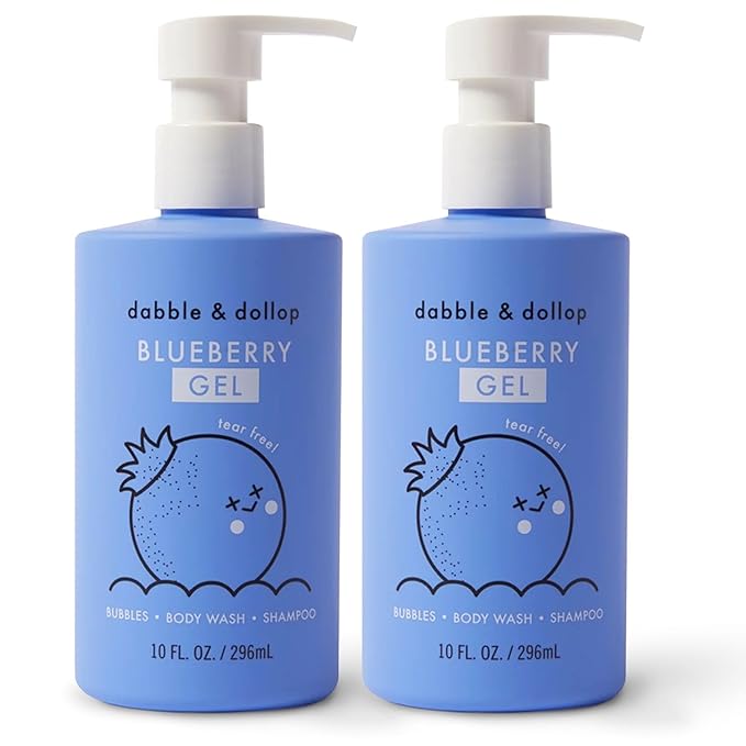 Dabble & Dollop Blueberry Kids 3-in-1 Body Wash, Shampoo & Bubble Bath – Tear-Free, Gentle, Natural-Origin, Hypoallergenic and Safe for Sensitive Skin (10 fl oz, Pack of 2)