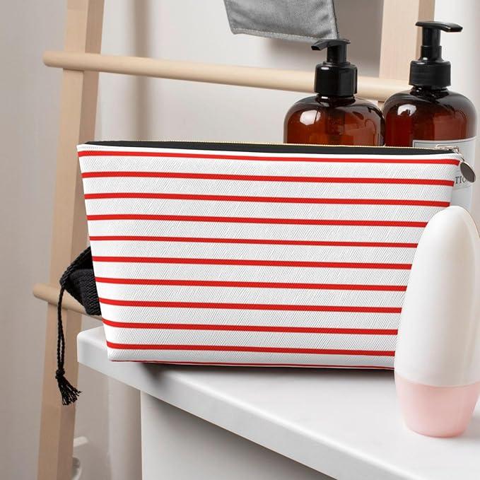 Dultua Mothers Day Gifts Makeup Bag Purse Cosmetic Bag Travel Toiletry Leather Make Up Bags for Mom Wife Women Daughter White Red Line